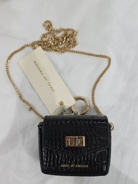 Ideal Of Sweden Airpod Black Croc Gold Hardwear Crossbody Shoulder Mini Bag New